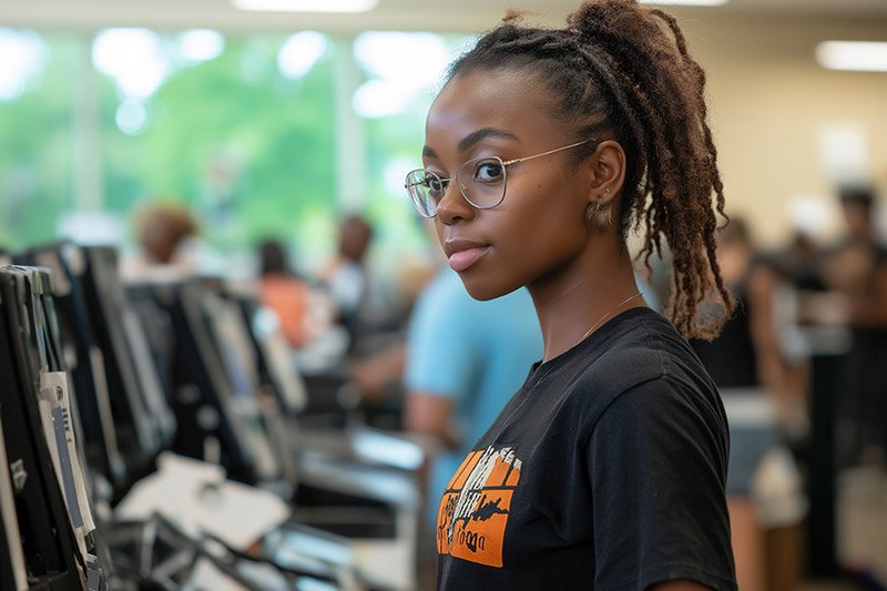 A teen female voting